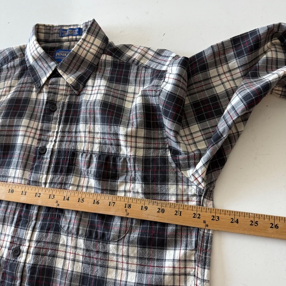 Pendleton Sir Pendleton Black & Cream Plaid Wool Button Up Shirt Mens LARGE - Picture 5 of 8